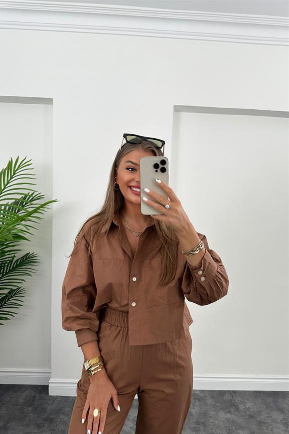 Galia Premium Kalite Gömlek Jogger Pantolon Takım Tatlı Kahve 