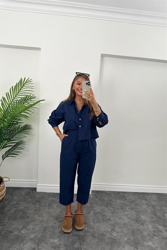 Galia Premium Kalite Gömlek Jogger Pantolon Takım Lacivert 