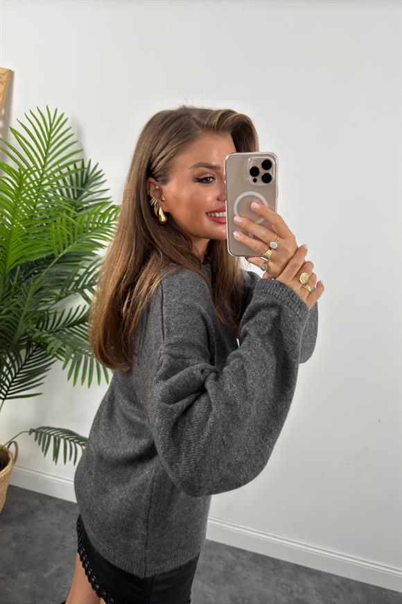 Geniş Kol Basic Yumoş Salaş Kazak Antrasit