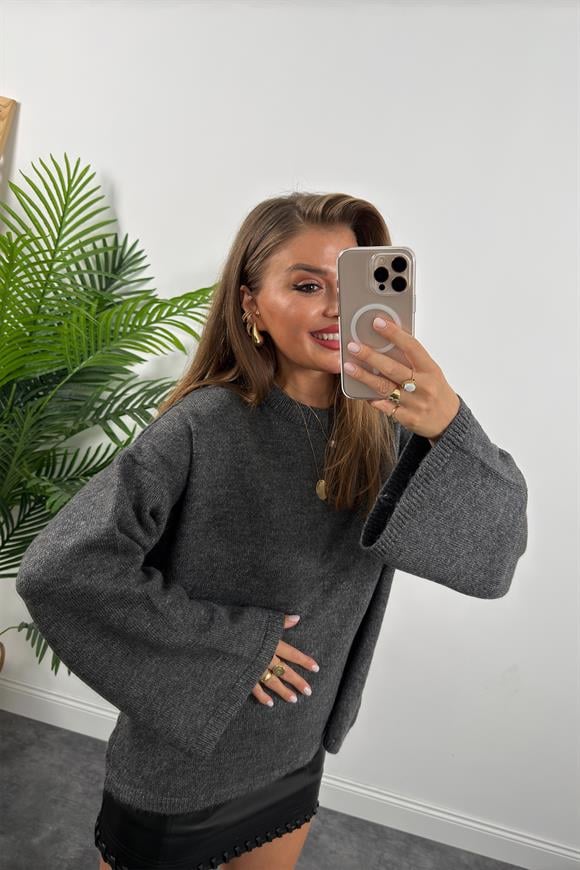 Geniş Kol Basic Yumoş Salaş Kazak Antrasit