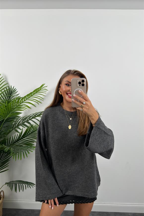 Geniş Kol Basic Yumoş Salaş Kazak Antrasit