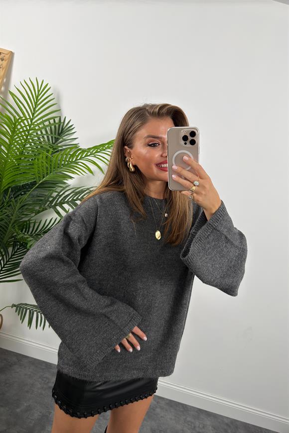 Geniş Kol Basic Yumoş Salaş Kazak Antrasit