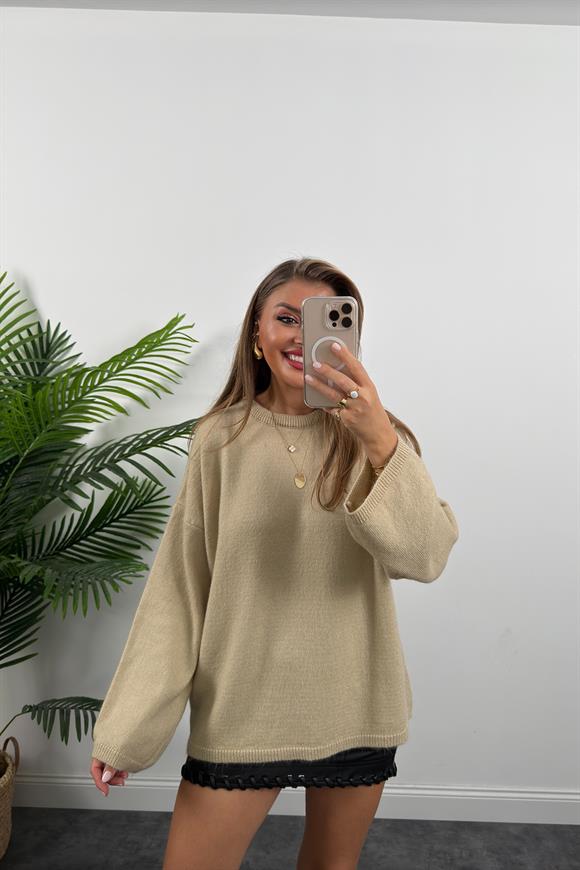 Geniş Kol Basic Yumoş Salaş Kazak Bej