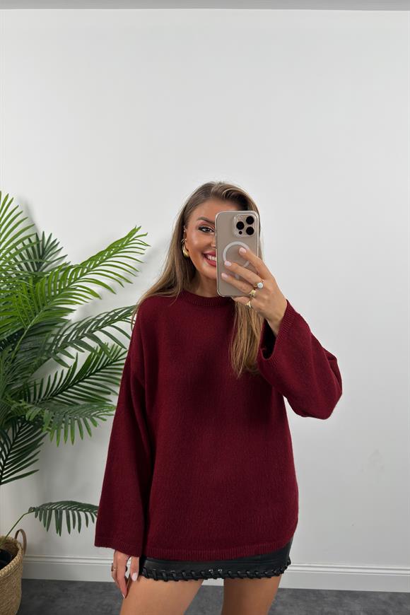 Geniş Kol Basic Yumoş Salaş Kazak Bordo