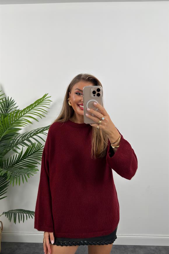 Geniş Kol Basic Yumoş Salaş Kazak Bordo