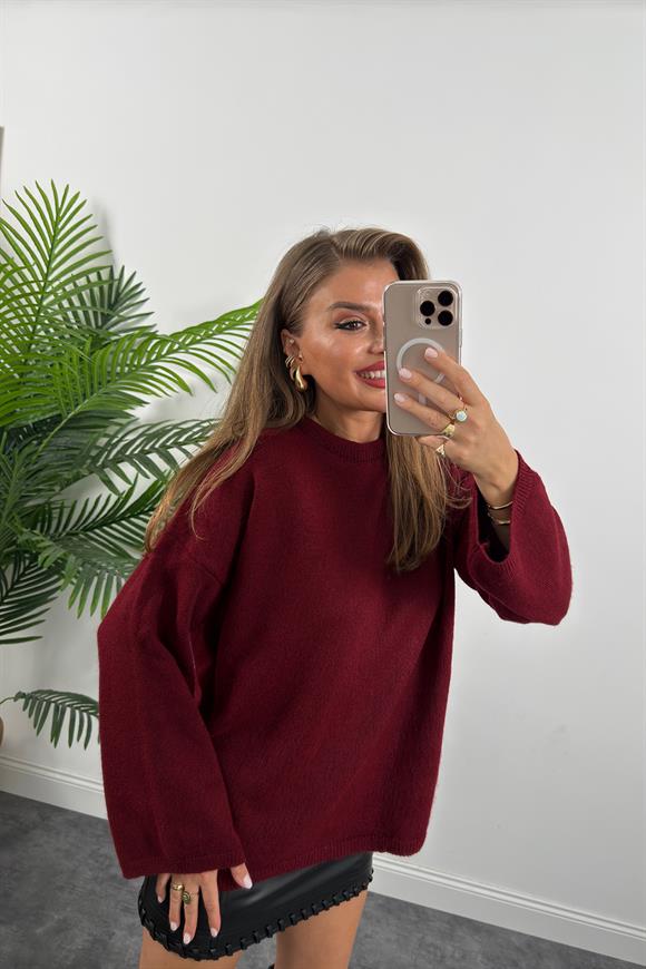 Geniş Kol Basic Yumoş Salaş Kazak Bordo