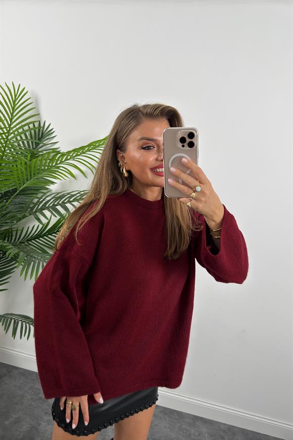 Geniş Kol Basic Yumoş Salaş Kazak Bordo