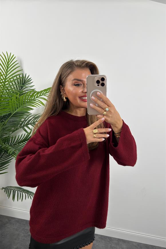 Geniş Kol Basic Yumoş Salaş Kazak Bordo