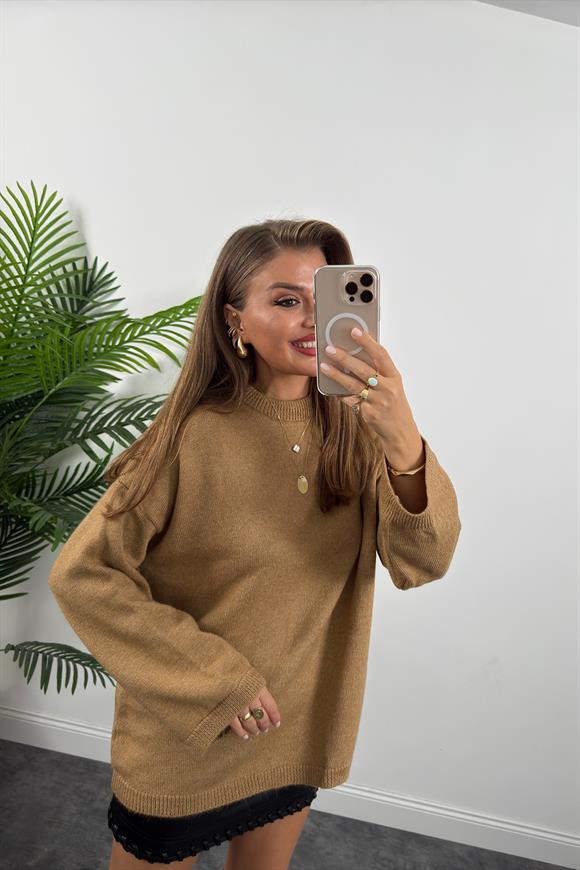 Geniş Kol Basic Yumoş Salaş Kazak Camel