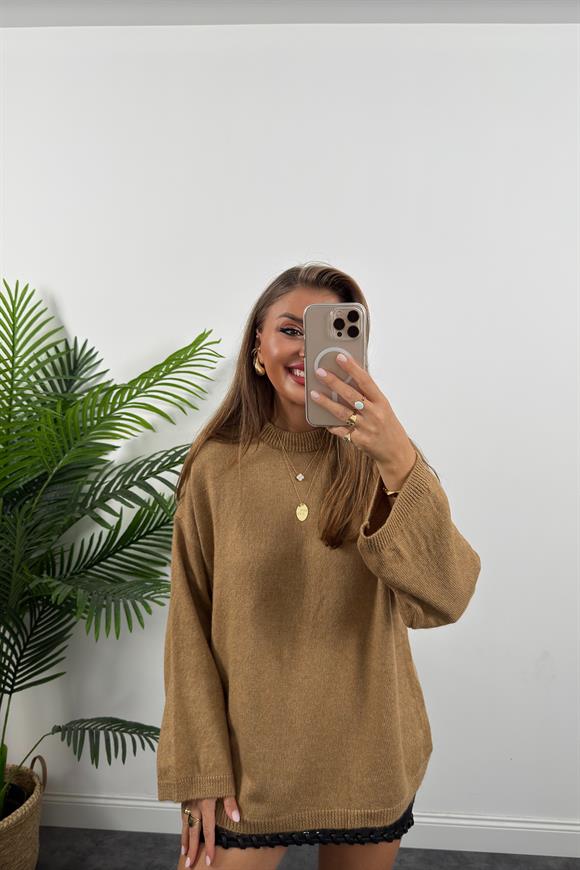 Geniş Kol Basic Yumoş Salaş Kazak Camel