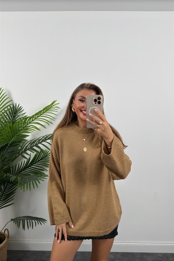 Geniş Kol Basic Yumoş Salaş Kazak Camel