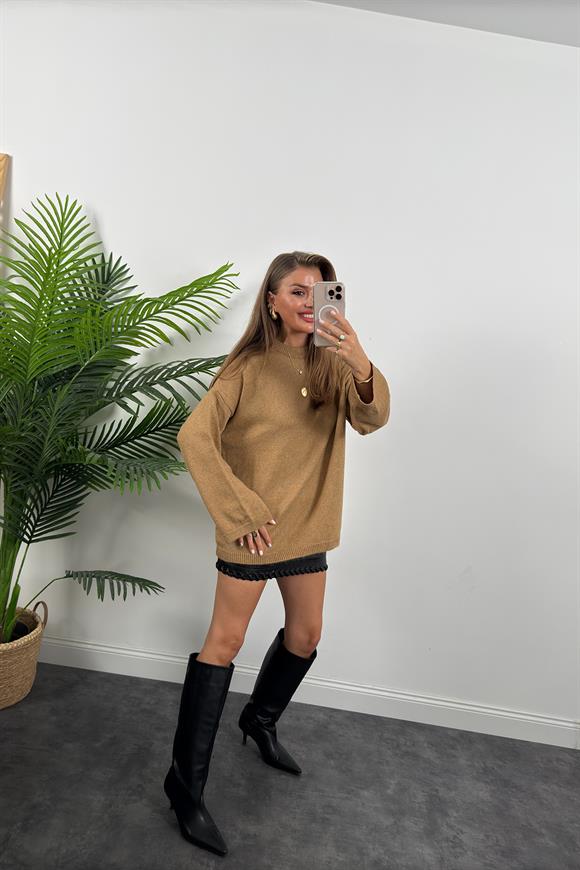 Geniş Kol Basic Yumoş Salaş Kazak Camel