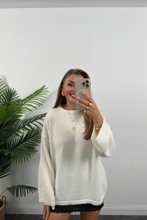 Geniş Kol Basic Yumoş Salaş Kazak Ekru