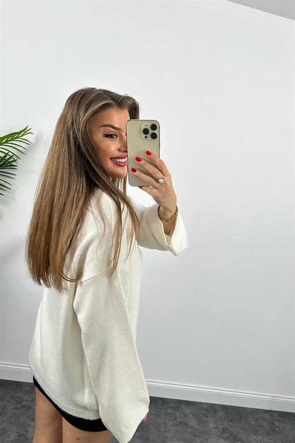 Geniş Kol Basic Yumoş Salaş Kazak Ekru