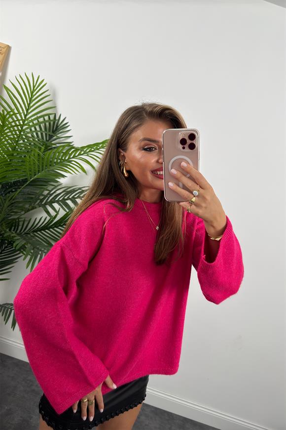 Geniş Kol Basic Yumoş Salaş Kazak Fuşya