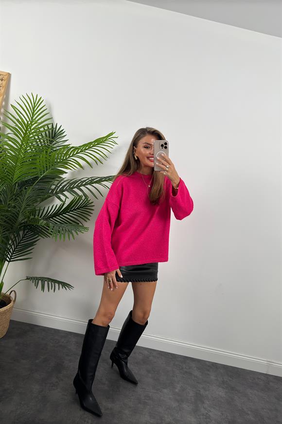 Geniş Kol Basic Yumoş Salaş Kazak Fuşya