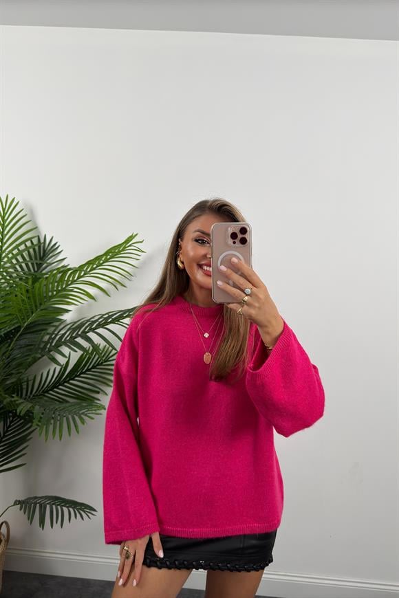 Geniş Kol Basic Yumoş Salaş Kazak Fuşya
