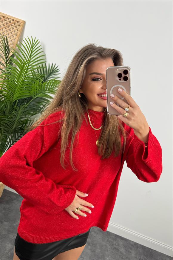 Geniş Kol Basic Yumoş Salaş Kazak Kırmızı