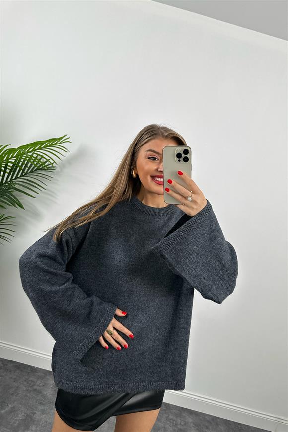 Geniş Kol Basic Yumoş Salaş Kazak Kurşuni