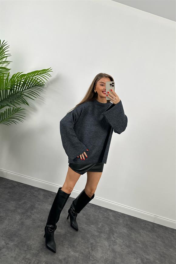 Geniş Kol Basic Yumoş Salaş Kazak Kurşuni