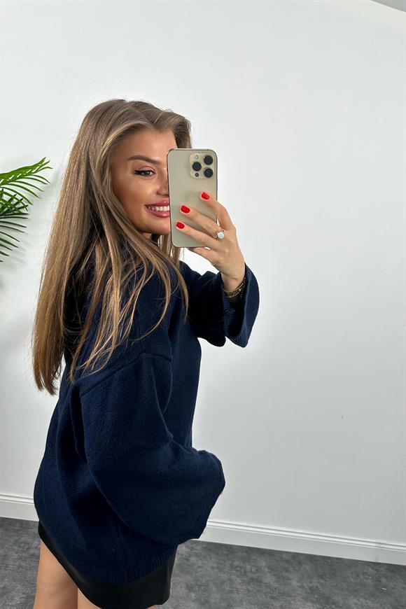 Geniş Kol Basic Yumoş Salaş Kazak Lacivert