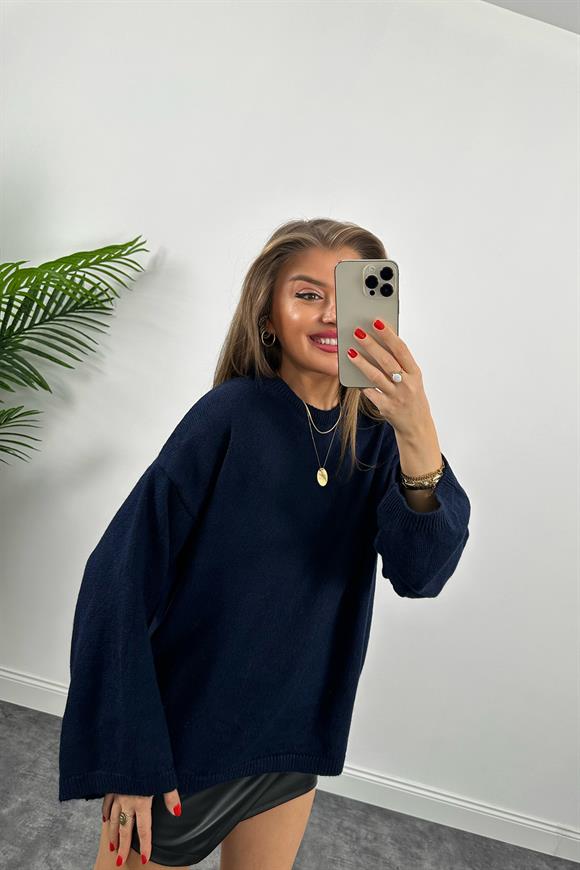 Geniş Kol Basic Yumoş Salaş Kazak Lacivert