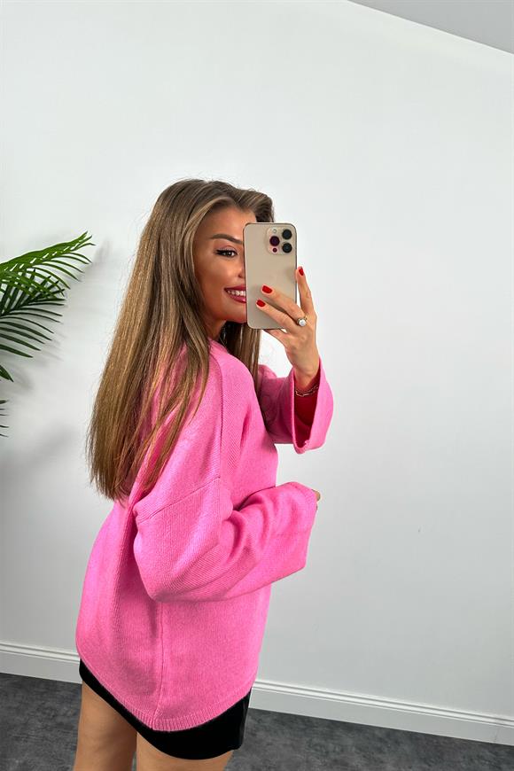 Geniş Kol Basic Yumoş Salaş Kazak Pembe