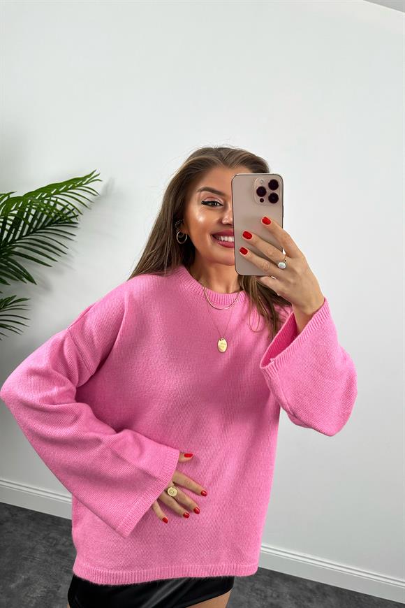 Geniş Kol Basic Yumoş Salaş Kazak Pembe