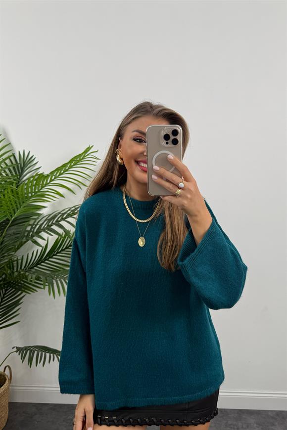 Geniş Kol Basic Yumoş Salaş Kazak Petrol