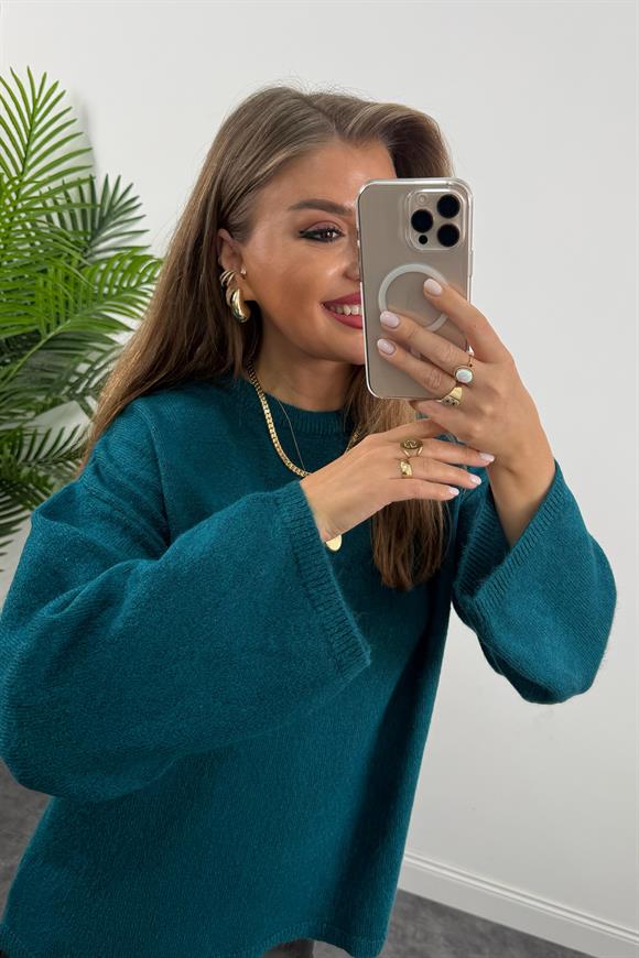 Geniş Kol Basic Yumoş Salaş Kazak Petrol