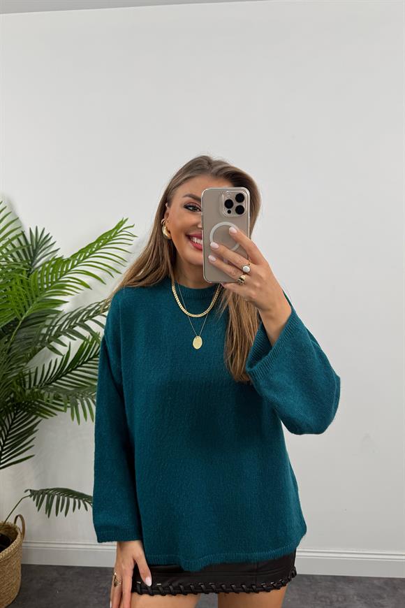 Geniş Kol Basic Yumoş Salaş Kazak Petrol