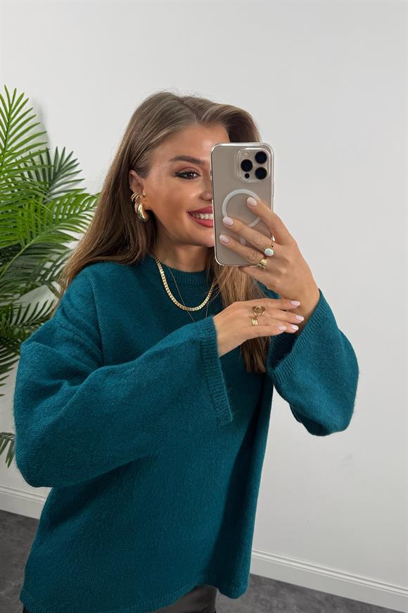 Geniş Kol Basic Yumoş Salaş Kazak Petrol