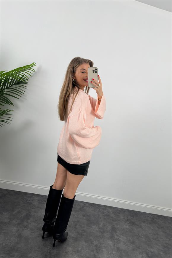 Geniş Kol Basic Yumoş Salaş Kazak Şeker Pembe