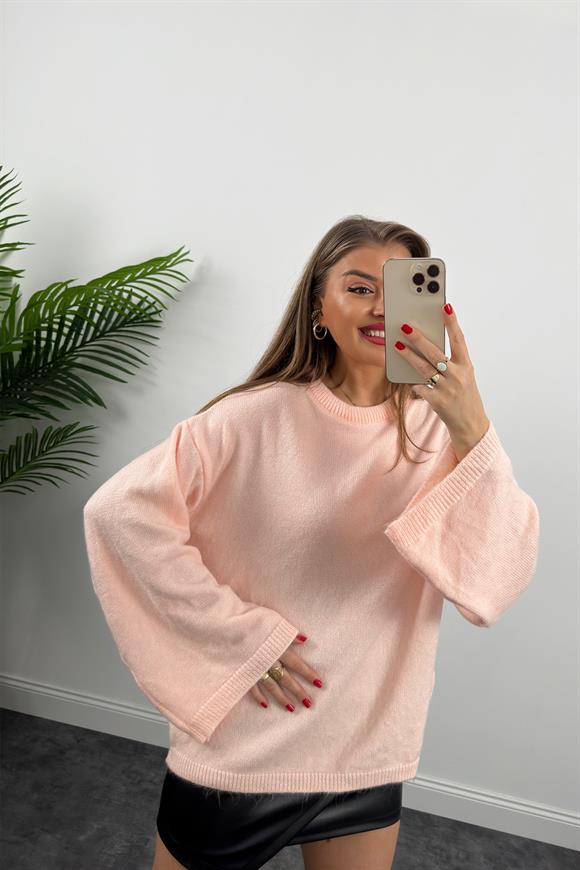 Geniş Kol Basic Yumoş Salaş Kazak Şeker Pembe