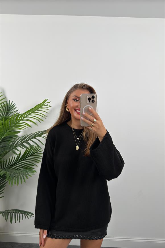 Geniş Kol Basic Yumoş Salaş Kazak Siyah