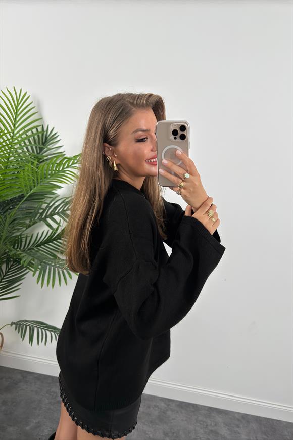 Geniş Kol Basic Yumoş Salaş Kazak Siyah