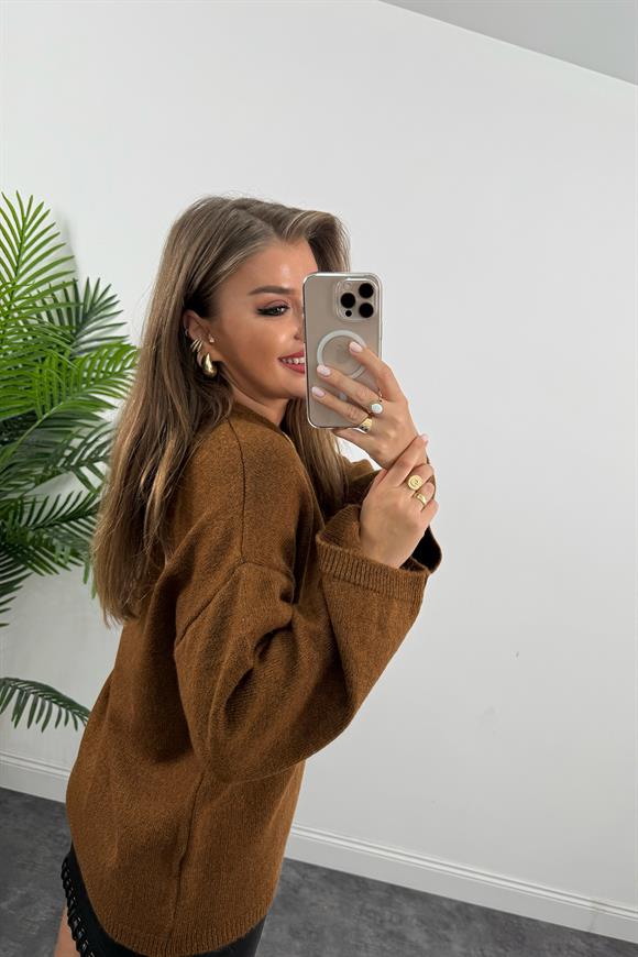 Geniş Kol Basic Yumoş Salaş Kazak Taba Kahve