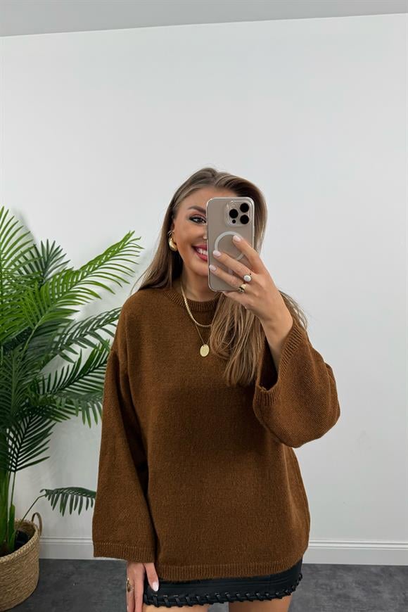 Geniş Kol Basic Yumoş Salaş Kazak Taba Kahve