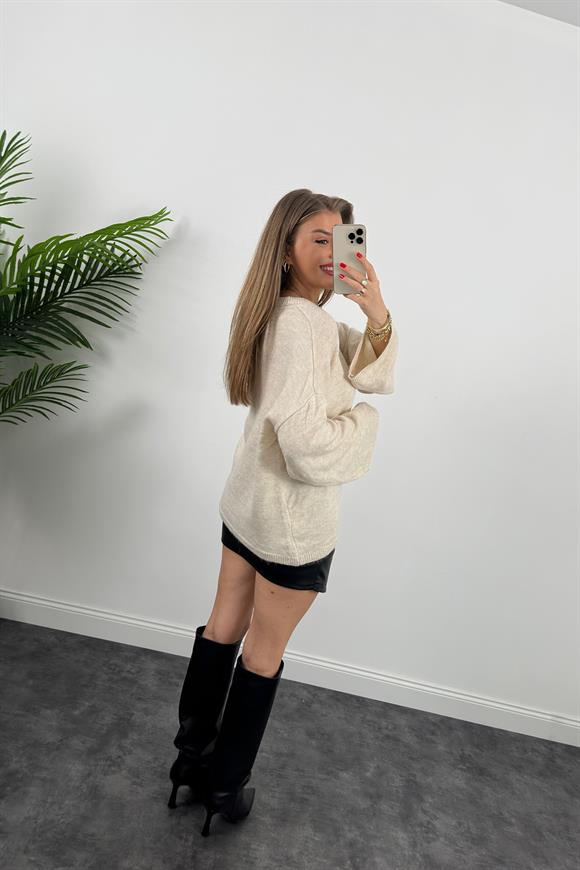 Geniş Kol Basic Yumoş Salaş Kazak Taş