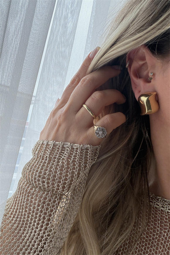 Gold Bombeli Plaka Küpe