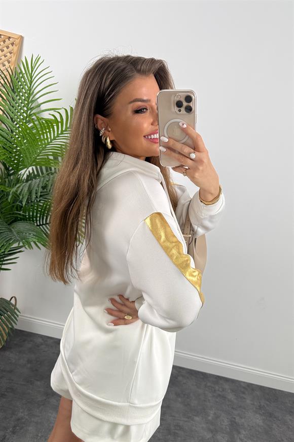 Gold Şeritli Shine Sweat Beyaz