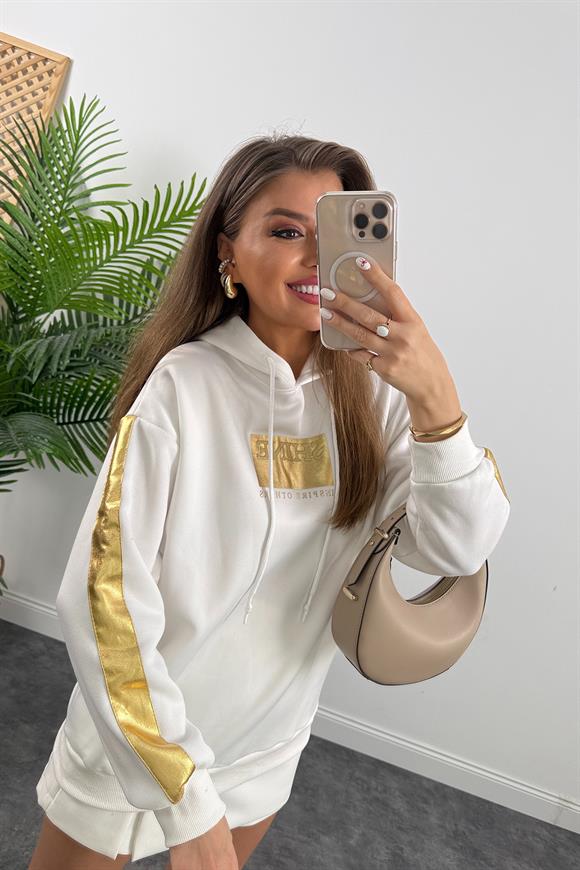 Gold Şeritli Shine Sweat Beyaz