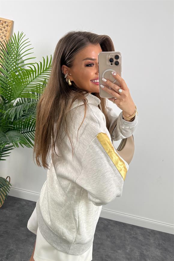 Gold Şeritli Shine Sweat Gri