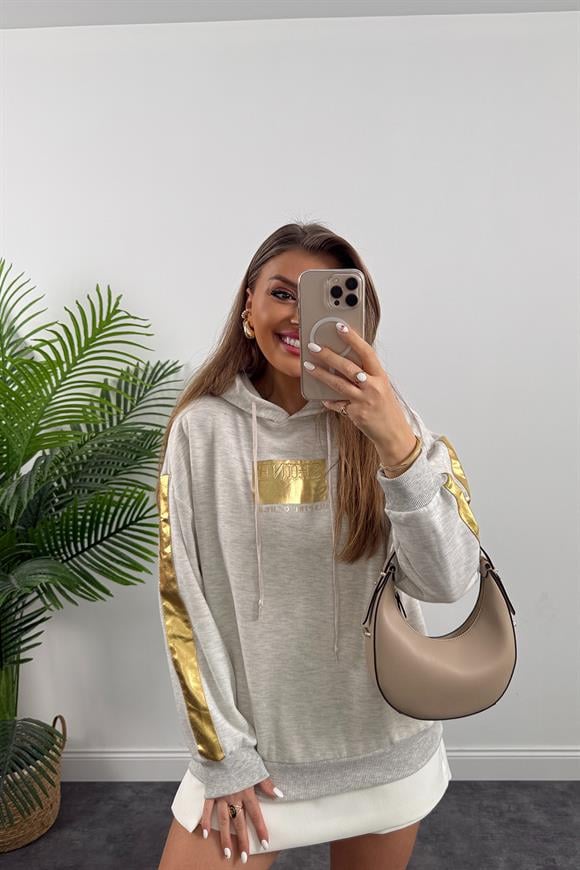 Gold Şeritli Shine Sweat Gri