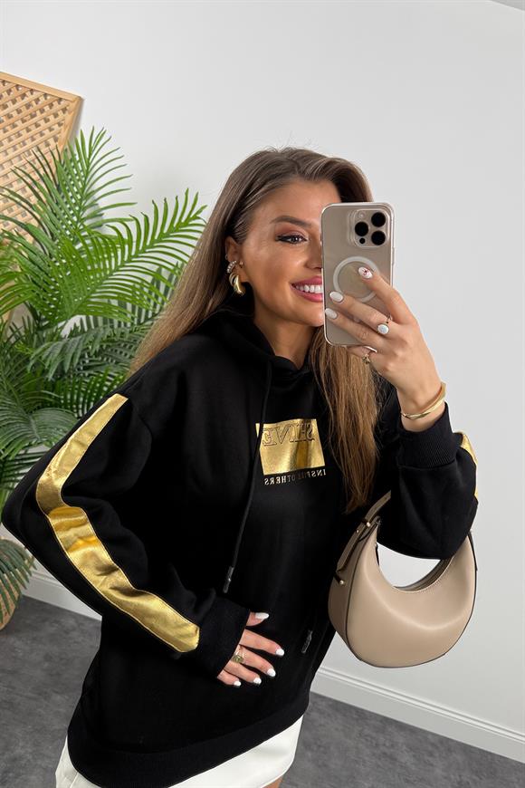 Gold Şeritli Shine Sweat Siyah