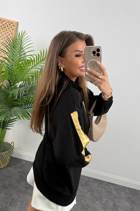 Gold Şeritli Shine Sweat Siyah