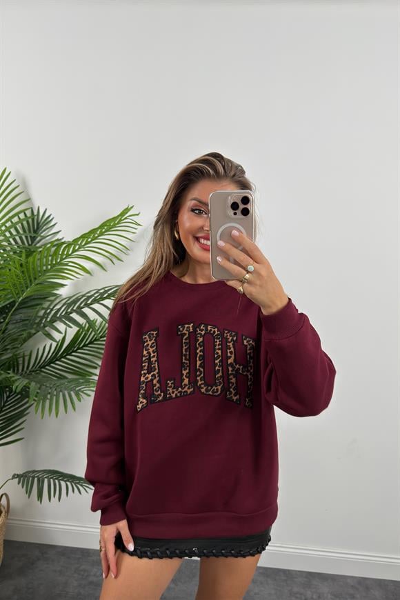 Hola Lüx Kalite 3 İplik Tam Pamuklu Sweatshirt Bordo