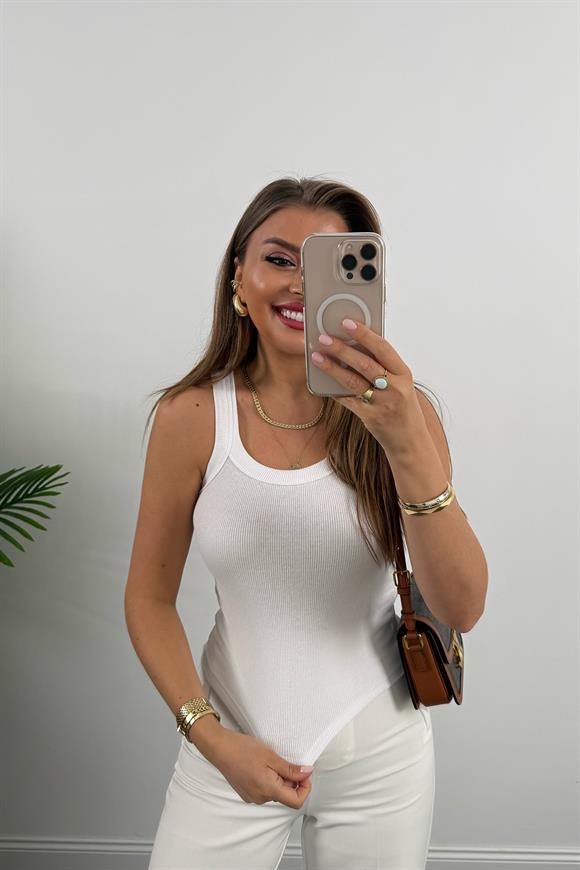 İnce Askılı U Yaka Fitilli Basic Atlet Beyaz 