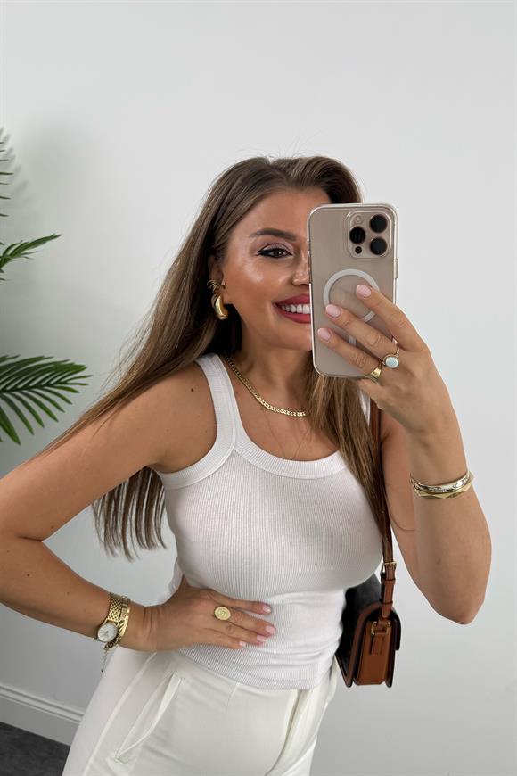 İnce Askılı U Yaka Fitilli Basic Atlet Beyaz 