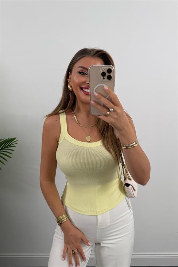 İnce Askılı U Yaka Fitilli Basic Atlet Sarı